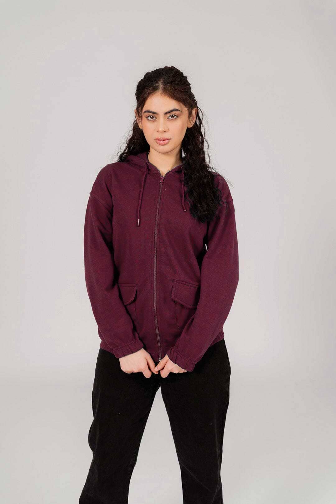 East West Women's Terry Zipper Hoodie Women's Zipper Hoodie East West Maroon S 