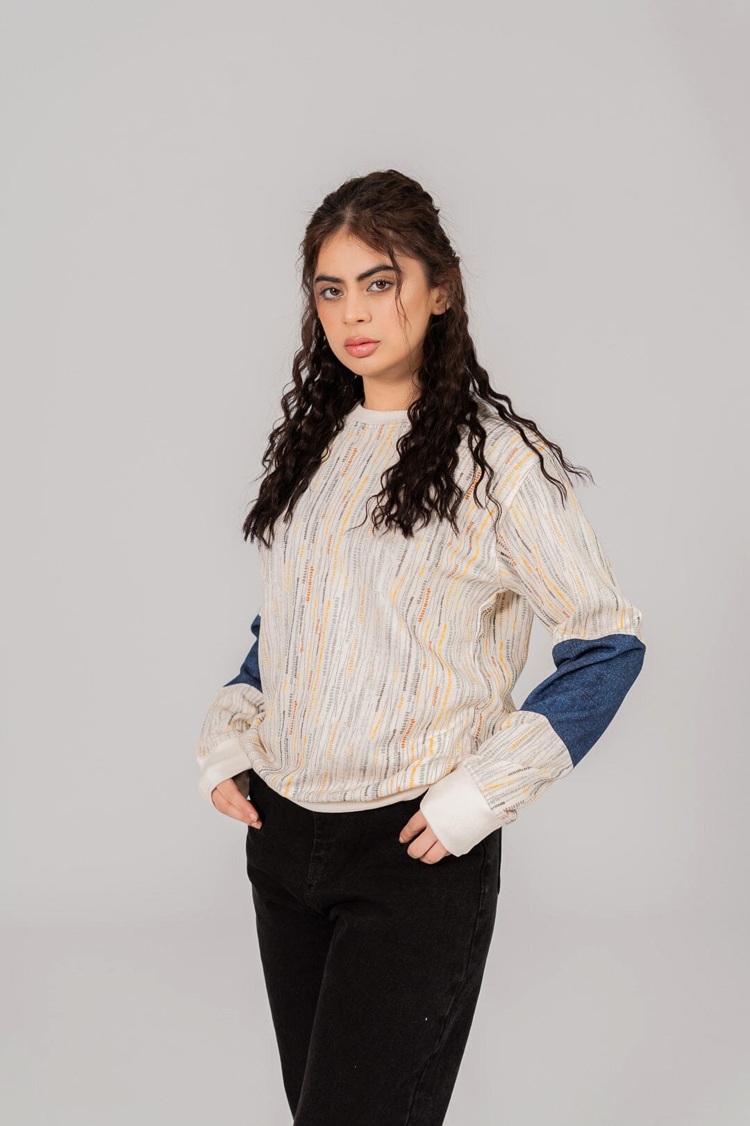 East West Women's Stripes Texture Digital Printed Terry Sweat Shirt Women's Sweat Shirt East West 