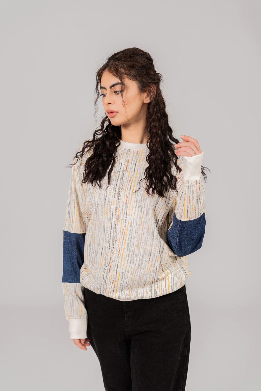 East West Women's Stripes Texture Digital Printed Terry Sweat Shirt Women's Sweat Shirt East West 