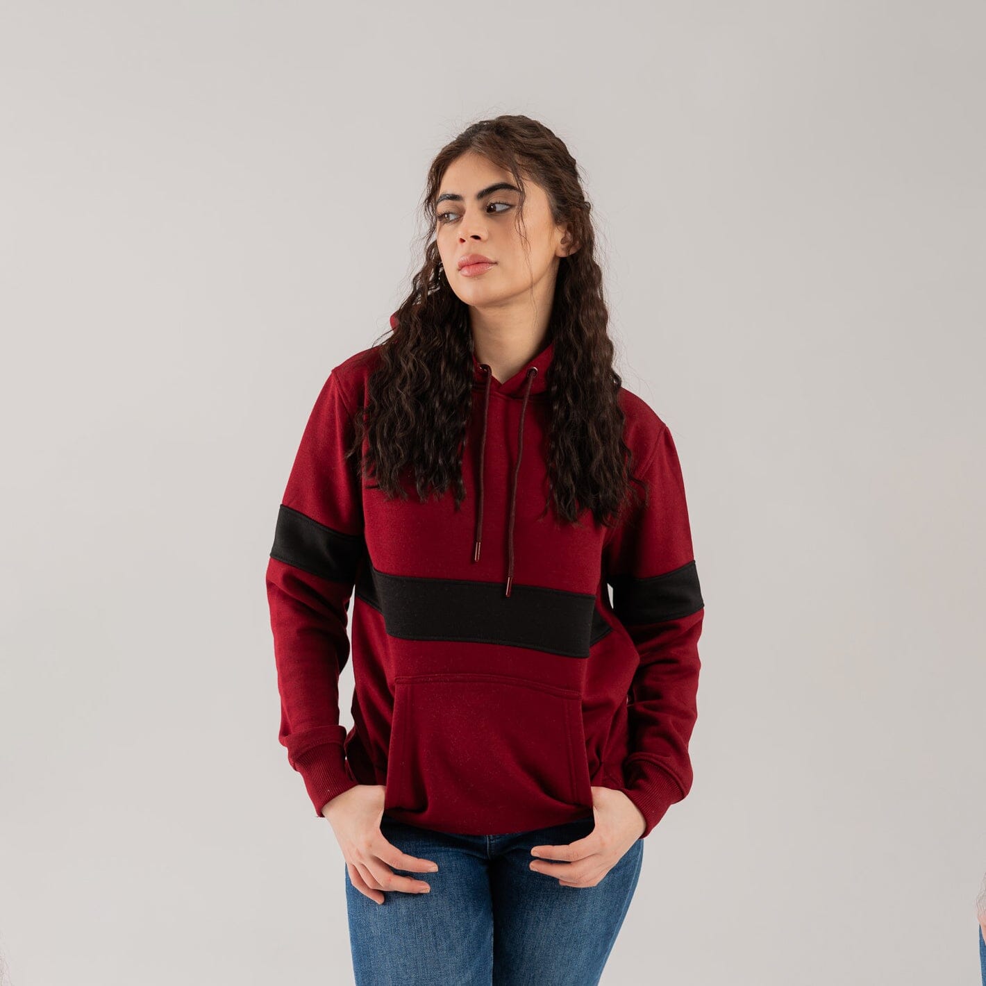 East West Women's Contrast Sleeves Fleece Pullover Hoodie Women's Pullover Hoodie East West Maroon & Black XXS 