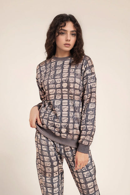 East West Women's Pottery Texture Digital Printed Terry Co-Ord Set Women's Co Ord Set East West 