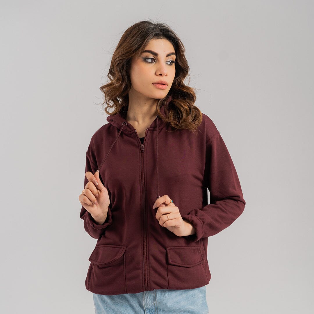 East West Women's Terry Zipper Hoodie Women's Zipper Hoodie East West Burgundy S 