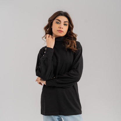 East West Women's Long Sleeves High Neck Sweatshirt Women's Sweat Shirt East West Black S 