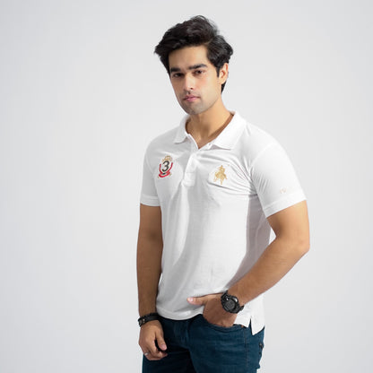 Polo Republica Men's Twin Horse Rider & Crest 3 Embroidered Short Sleeve Polo Shirt Men's Polo Shirt Polo Republica White S 