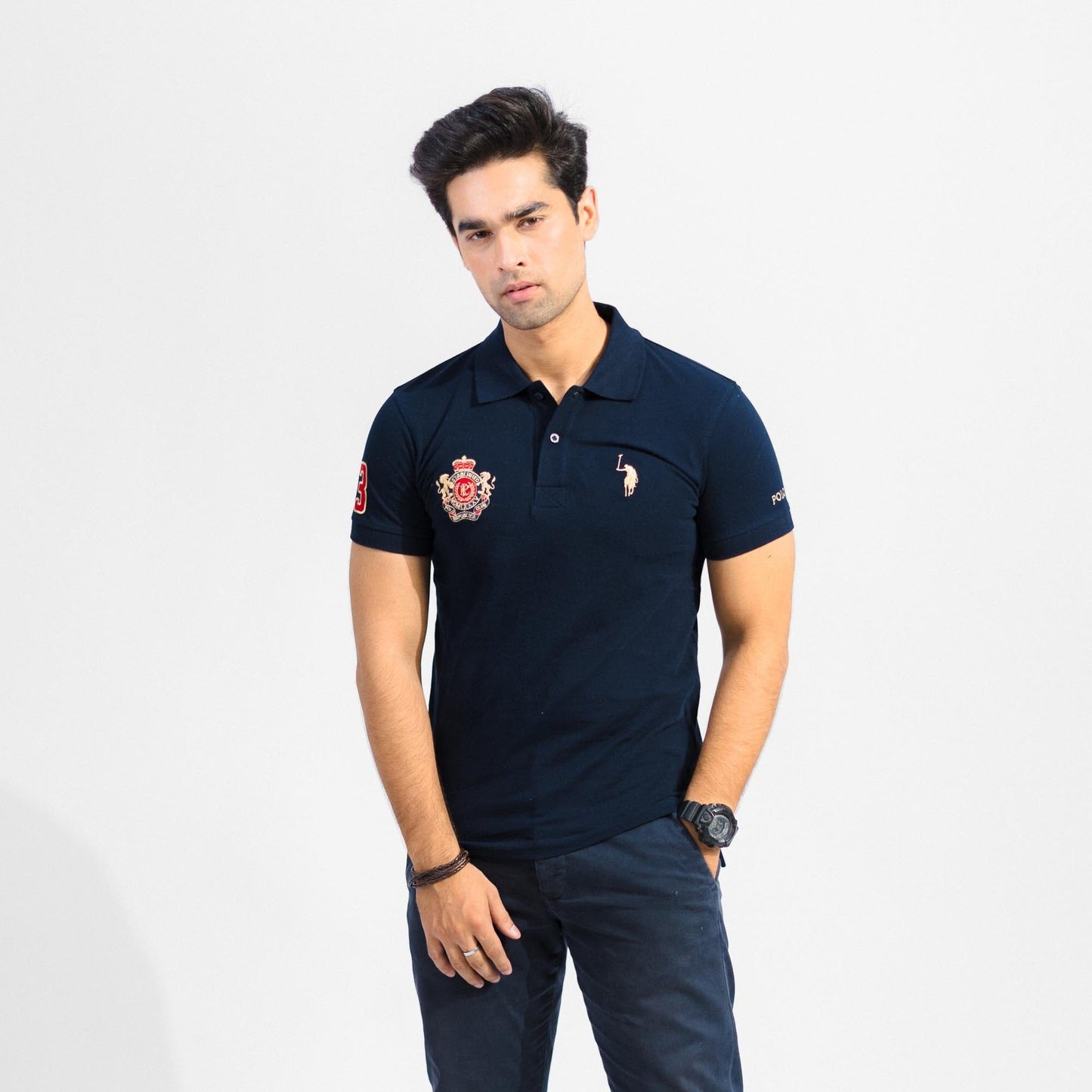 Polo Republica Men's Signature Pony & PRC Crest 3 Embroidered Short Sleeve Polo Shirt Men's Polo Shirt Polo Republica Navy S 