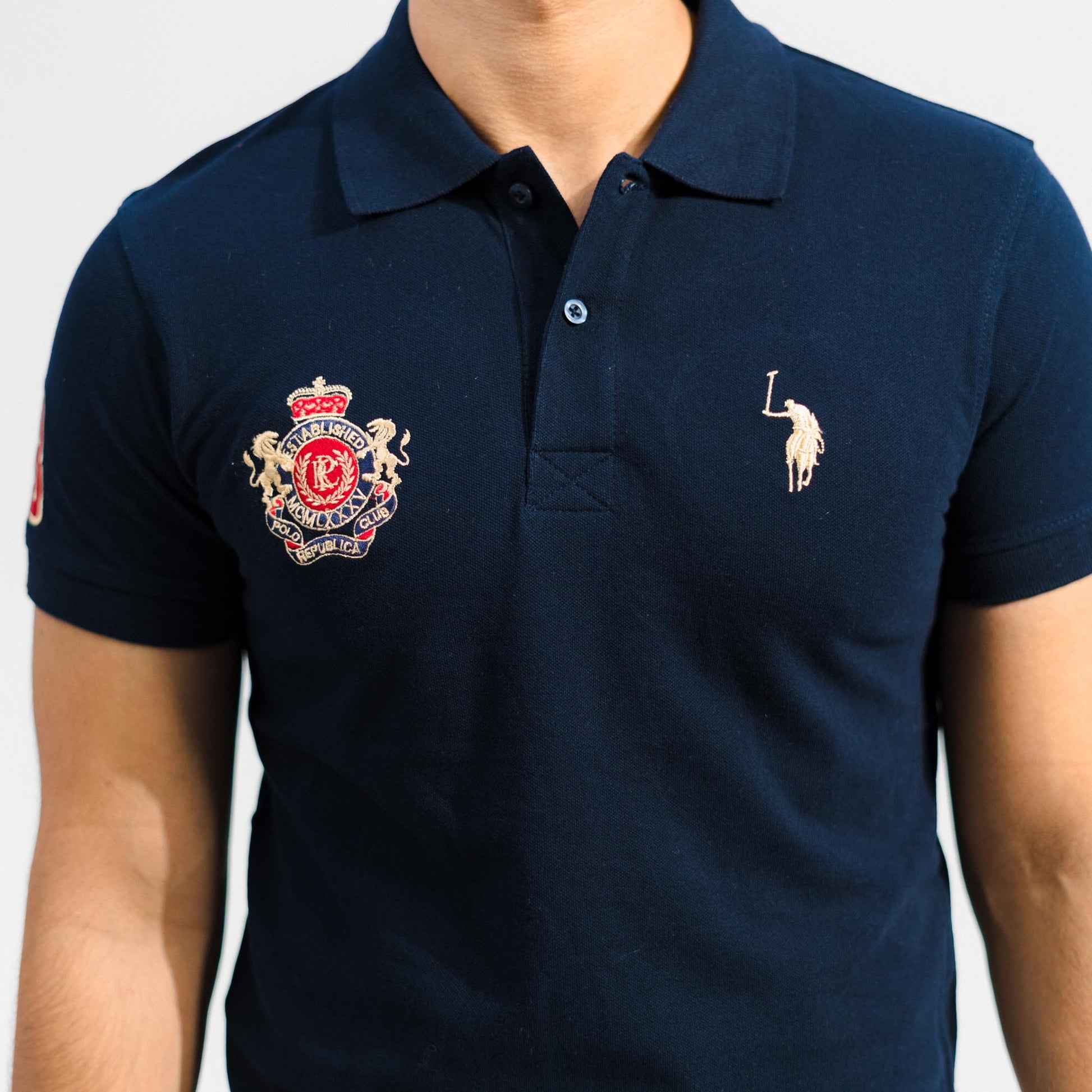 Polo Republica Men's Signature Pony & PRC Crest 3 Embroidered Short Sleeve Polo Shirt Men's Polo Shirt Polo Republica 