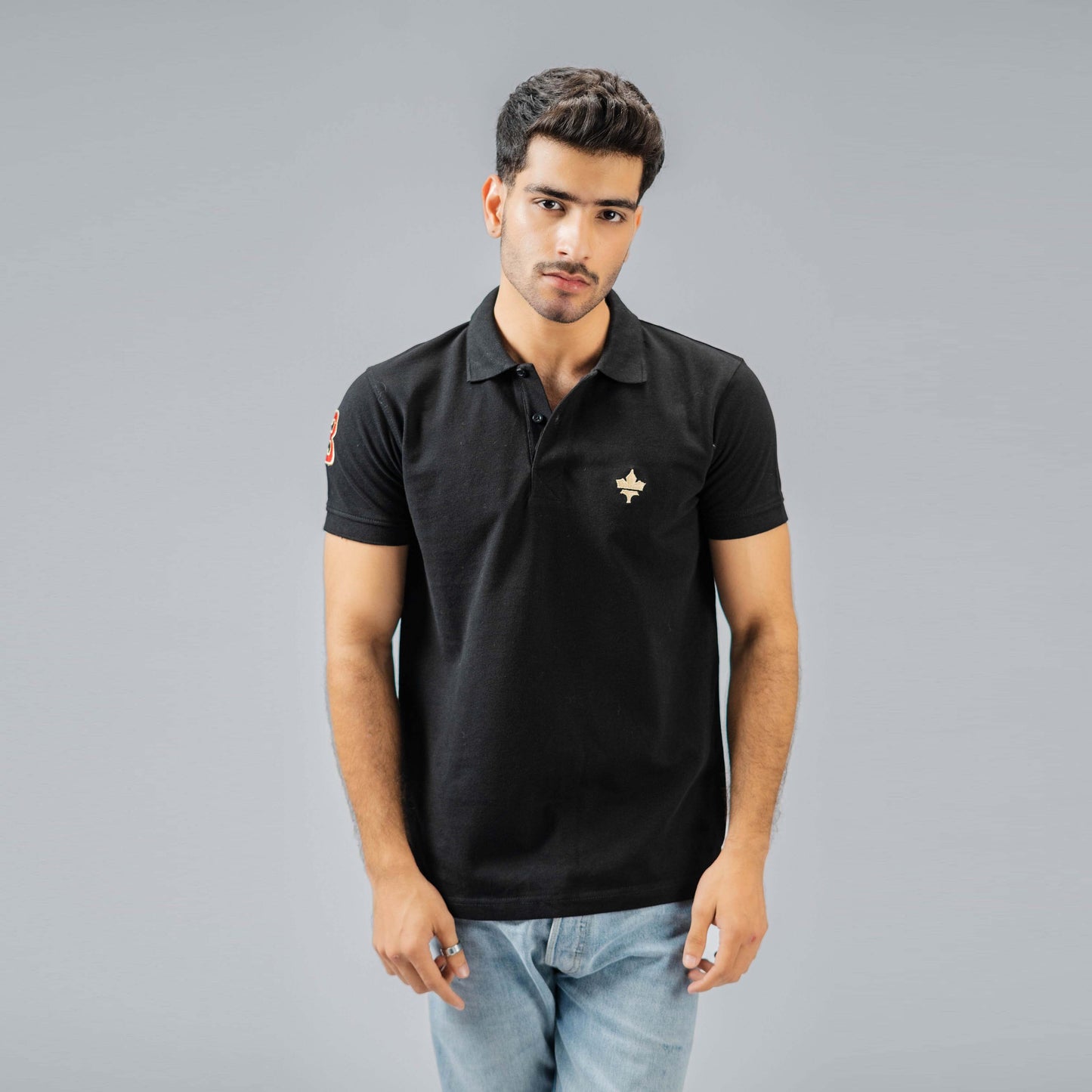 Polo Republica Men's Maple Leaf & 3 Embroidered Short Sleeve Polo Shirt Men's Polo Shirt Polo Republica Black S 