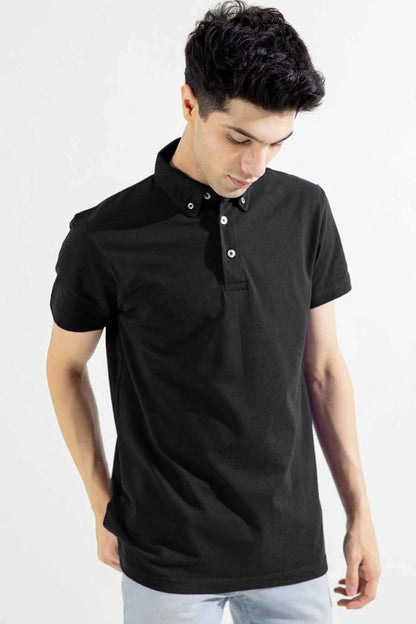 Polo Republica Men's Essentials Jetson Button Down Short Sleeve Polo Shirt Men's Polo Shirt Polo Republica Black S 