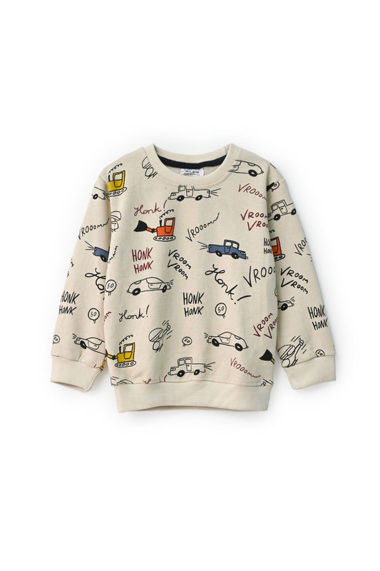 Baby Club Kid's Vroom Vroom Printed Fleece Sweat Shirt Kid's Sweat Shirt Salman Rahim Skin 6-9 Months 