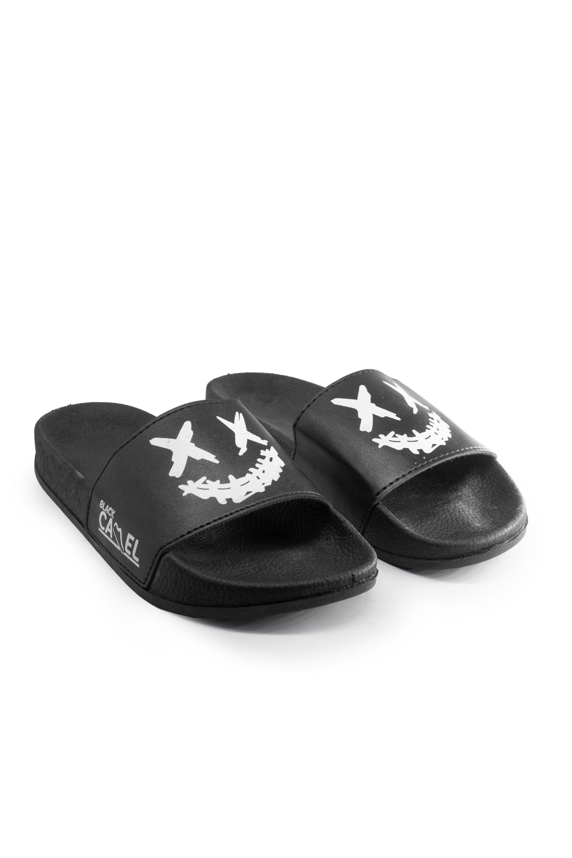 Black Camel Men's Crossed Eyes Face Printed Slides Men's Shoes Hamza Traders 