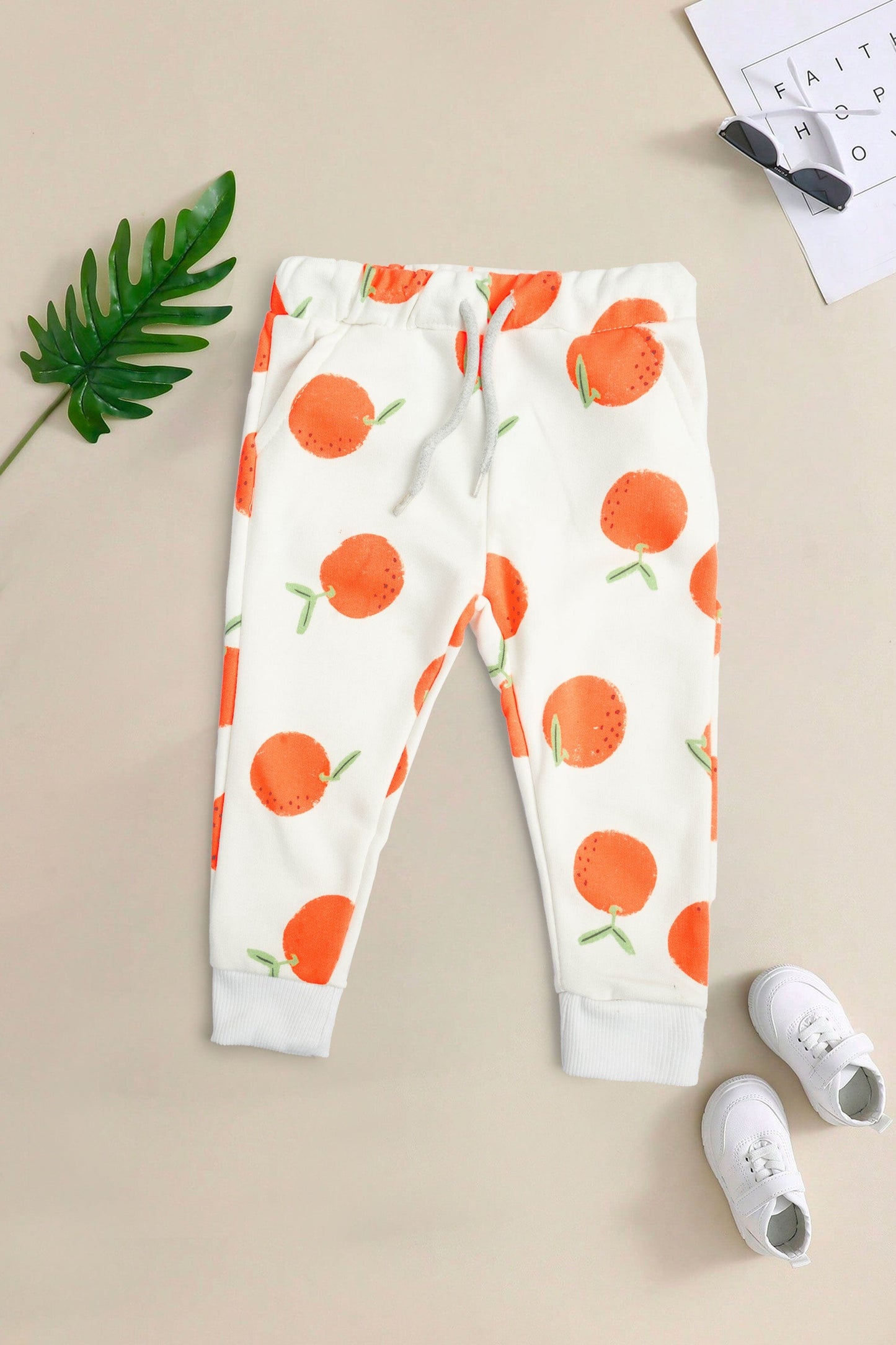 Lefties Kid's Orange Printed Terry Jogger Pants Kid's Trousers SNR 