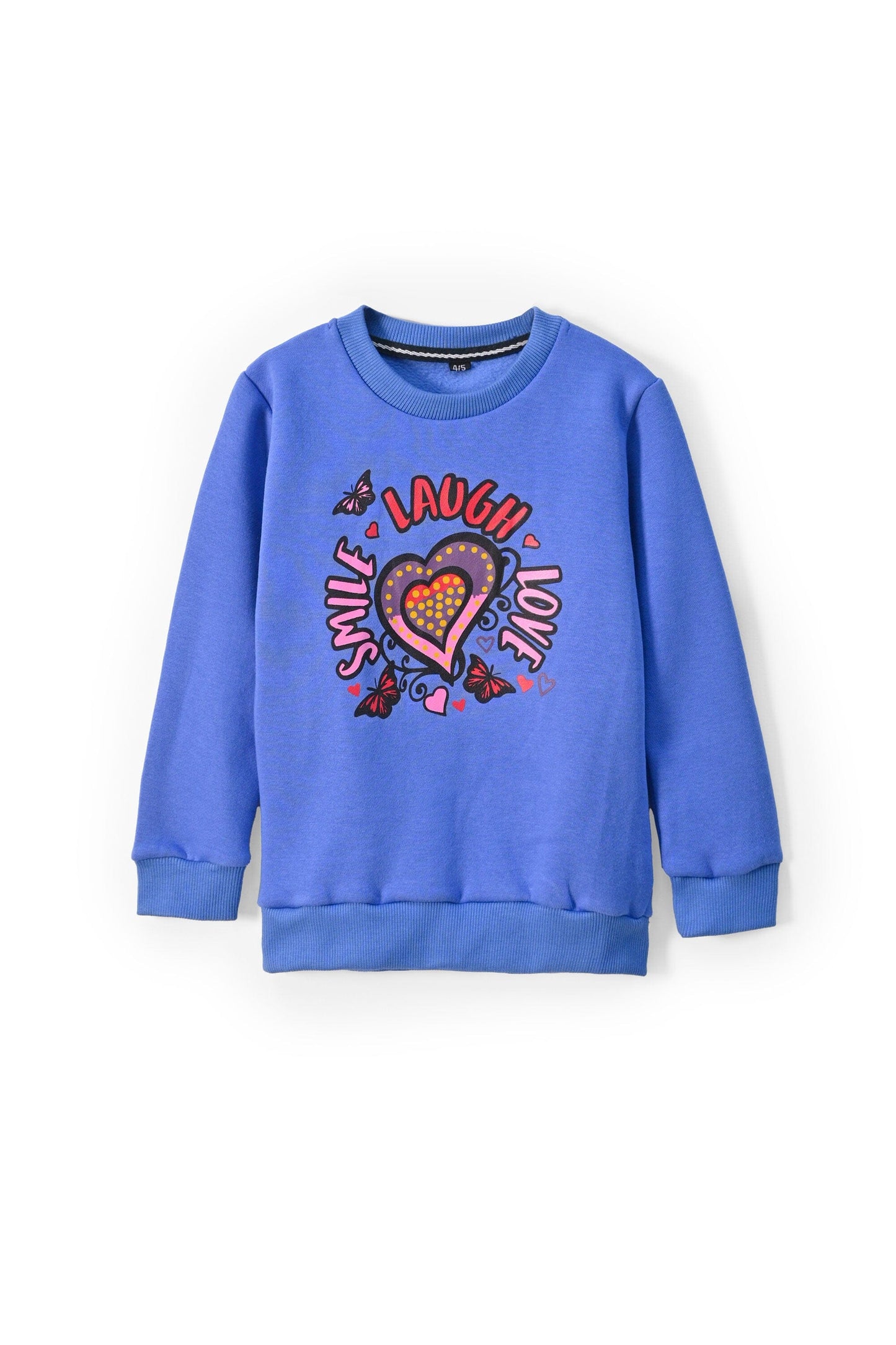 HM Kid's Smile Laugh Love Printed Fleece Sweatshirt Kid's Sweat Shirt HM Garments (Sale Basis) Blue 2-3 Years 