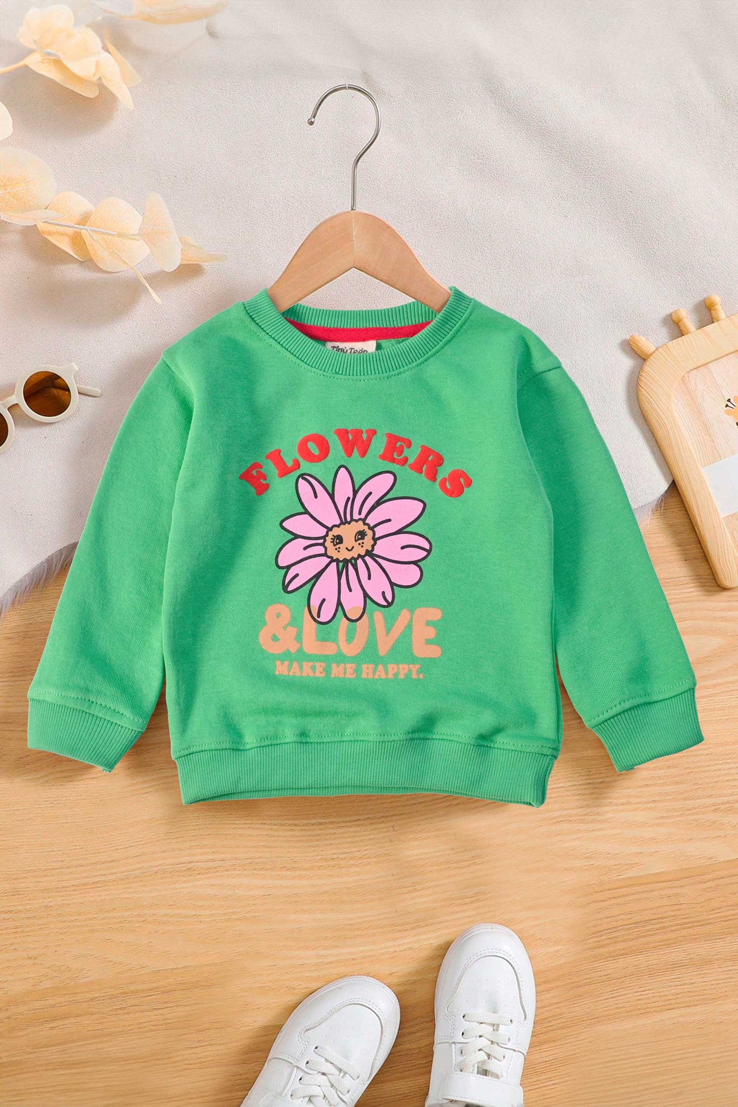 Tiny Teen Kid's Flowers & Love Printed Fleece Minor Fault Sweat Shirt