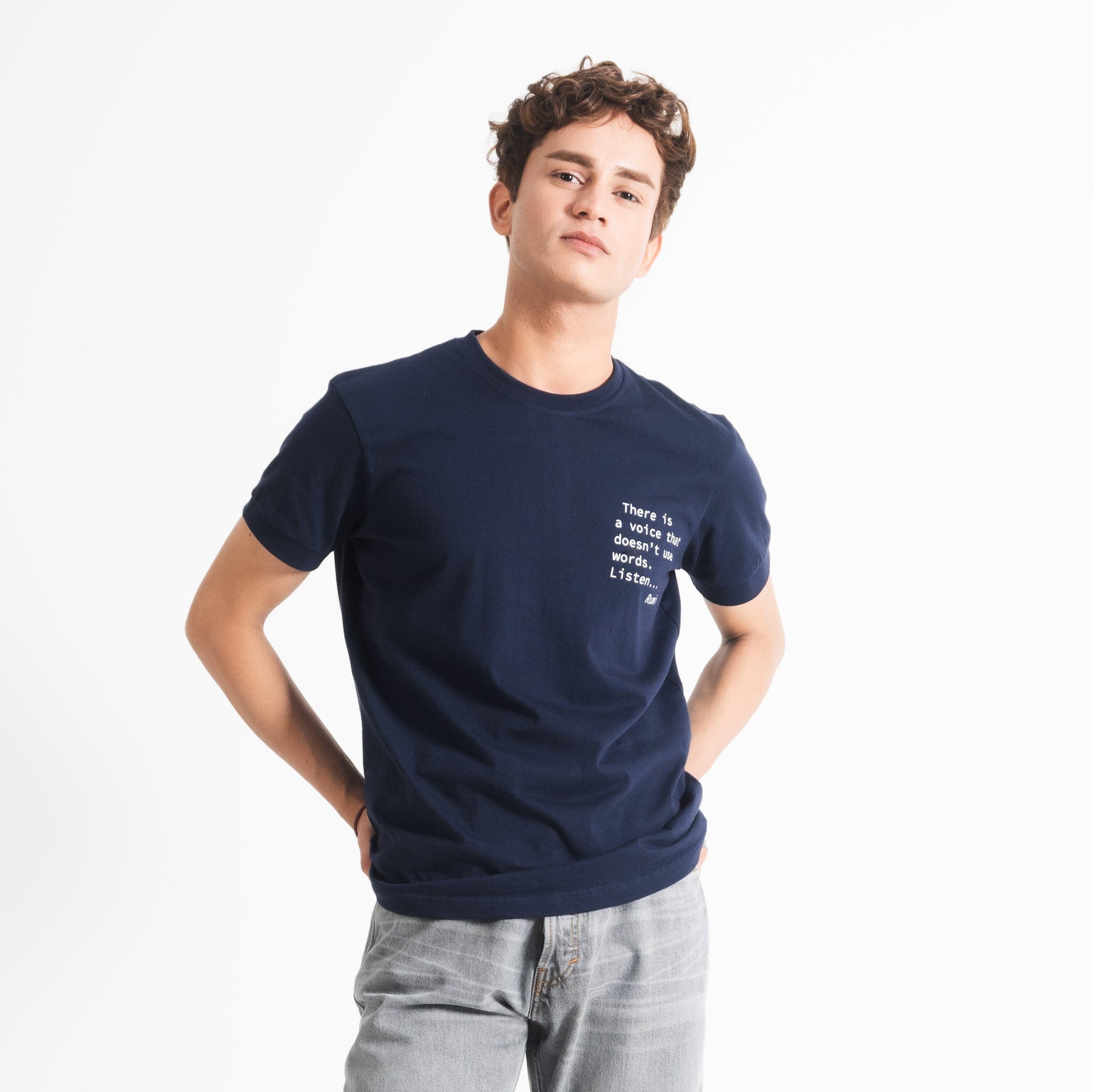 Polo Republica Men's Rumi Quote Printed Crew Neck Minor Fault Tee Shirt Men's Tee Shirt Image Navy S 