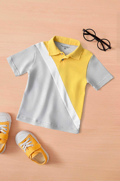 Polo Republica Kid's Diagonal Colorblock Polo Shirt Kid's Polo Polo Republica Yellow & Melange Grey 2-3 Years 