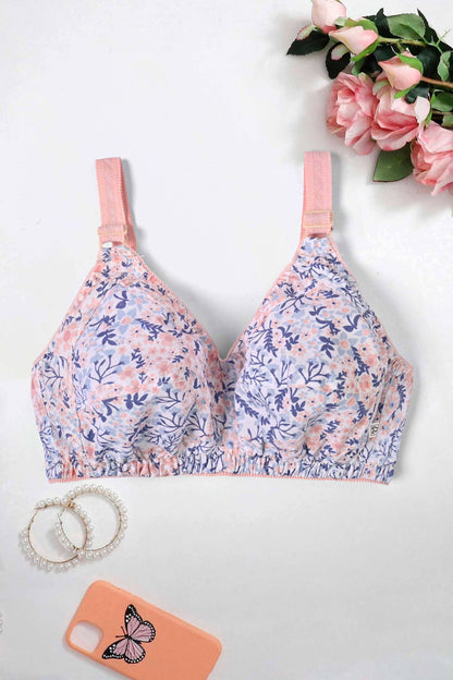 Women's Floral Pattern Printed Basic Cotton Bra