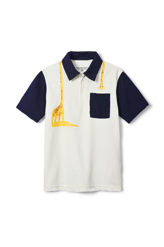 Polo Republica Kid's Giraffe Printed Minor Fault Polo Shirt