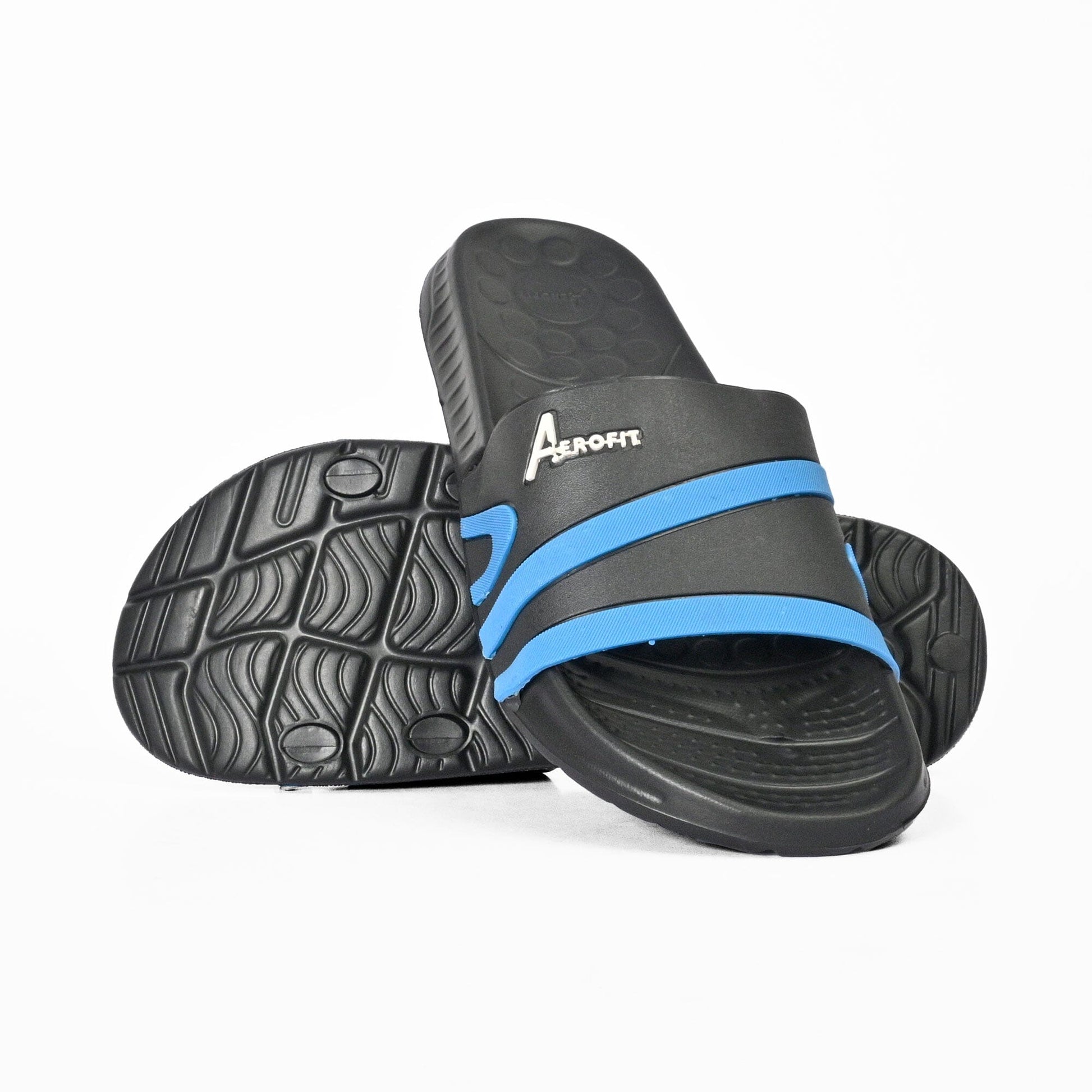 Aerofit Men's Classic Comfort Slides Men's Shoes SNAN Traders Black & Blue EUR 38 