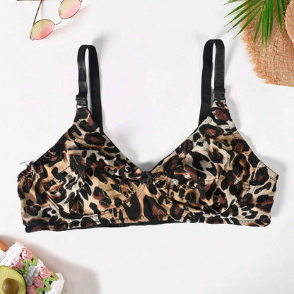 D.Dream Women's Leopard Printed Stretched Comfort Bra Women's Lingerie SRL Black 30 