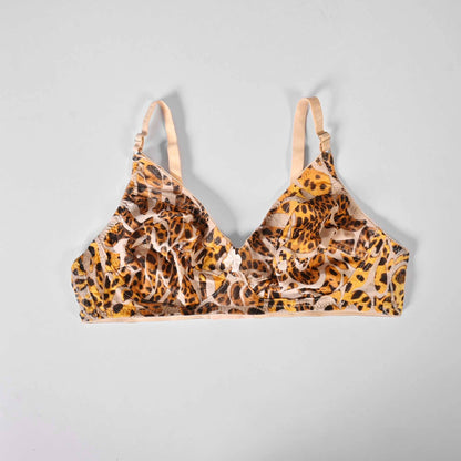 D.Dream Women's Leopard Printed Stretched Comfort Bra Women's Lingerie SRL Brown 30 