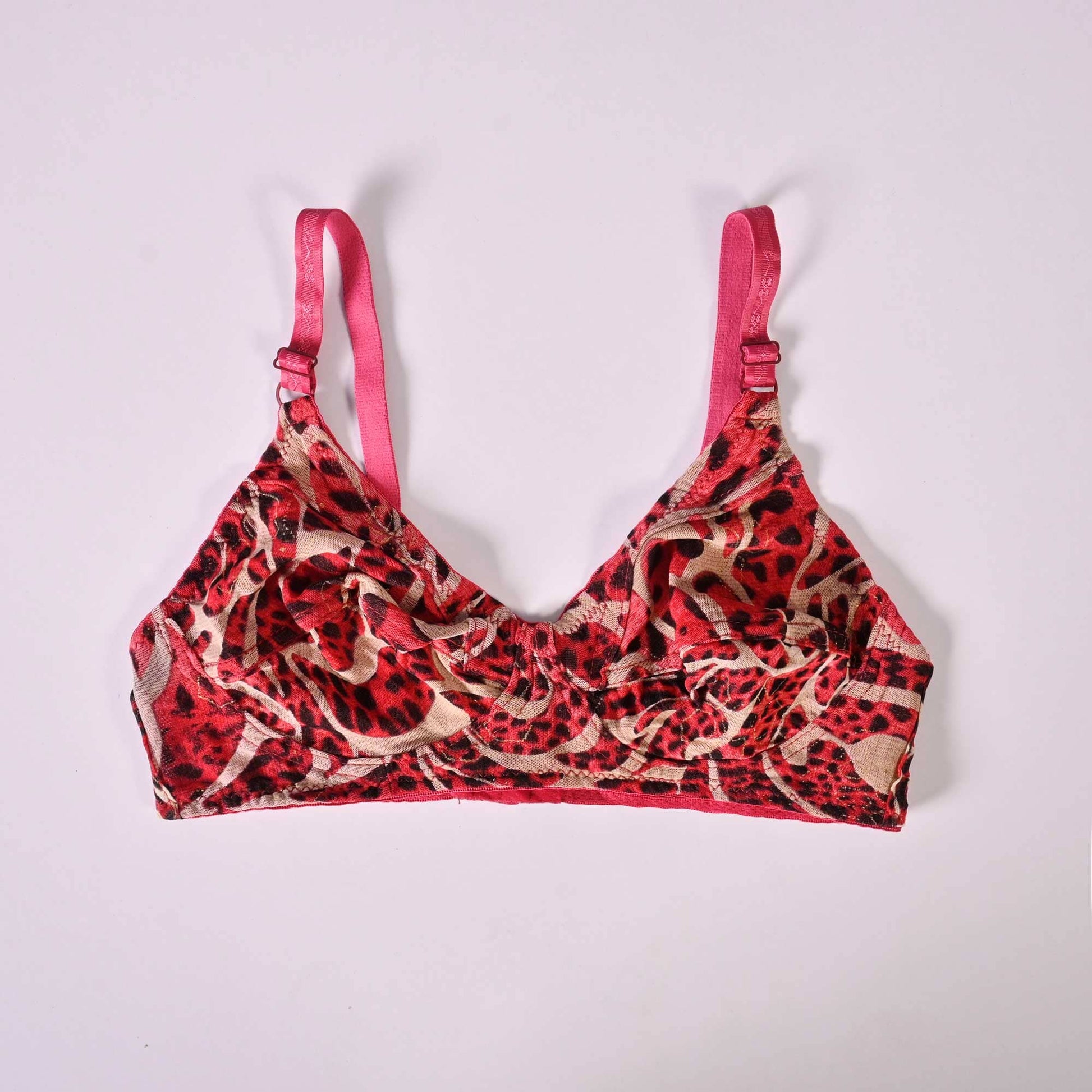 D.Dream Women's Leopard Printed Stretched Comfort Bra Women's Lingerie SRL Magenta 30 