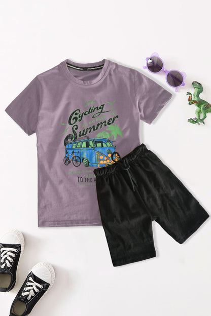 Epic Kid's Summer Cycling Printed Tee Shirt & Shorts Set Boy's Suit Set HM Garments (Sale Basis) 