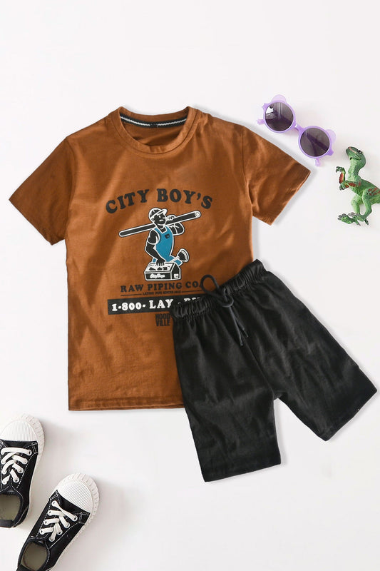 Kid's City Boy's Printed Tee Shirt & Shorts Set Boy's Suit Set HM Garments (Sale Basis) 