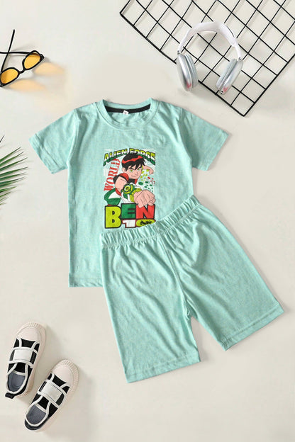 Kid's BEN10 Printed Tee Shirt & Shorts Set