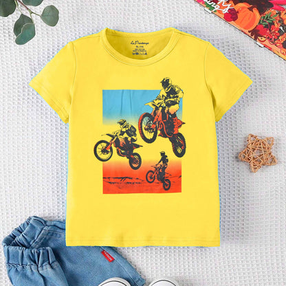 Le Printemps Boy's Trail Bike Printed Tee Shirt Boy's Tee Shirt Athar Traders Yellow XS(4 Years) 