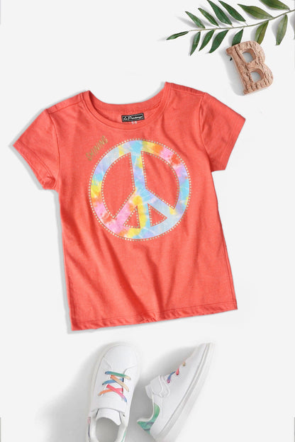 Le Printemps Girl's Peace Sign Printed Minor Fault Tee Shirt