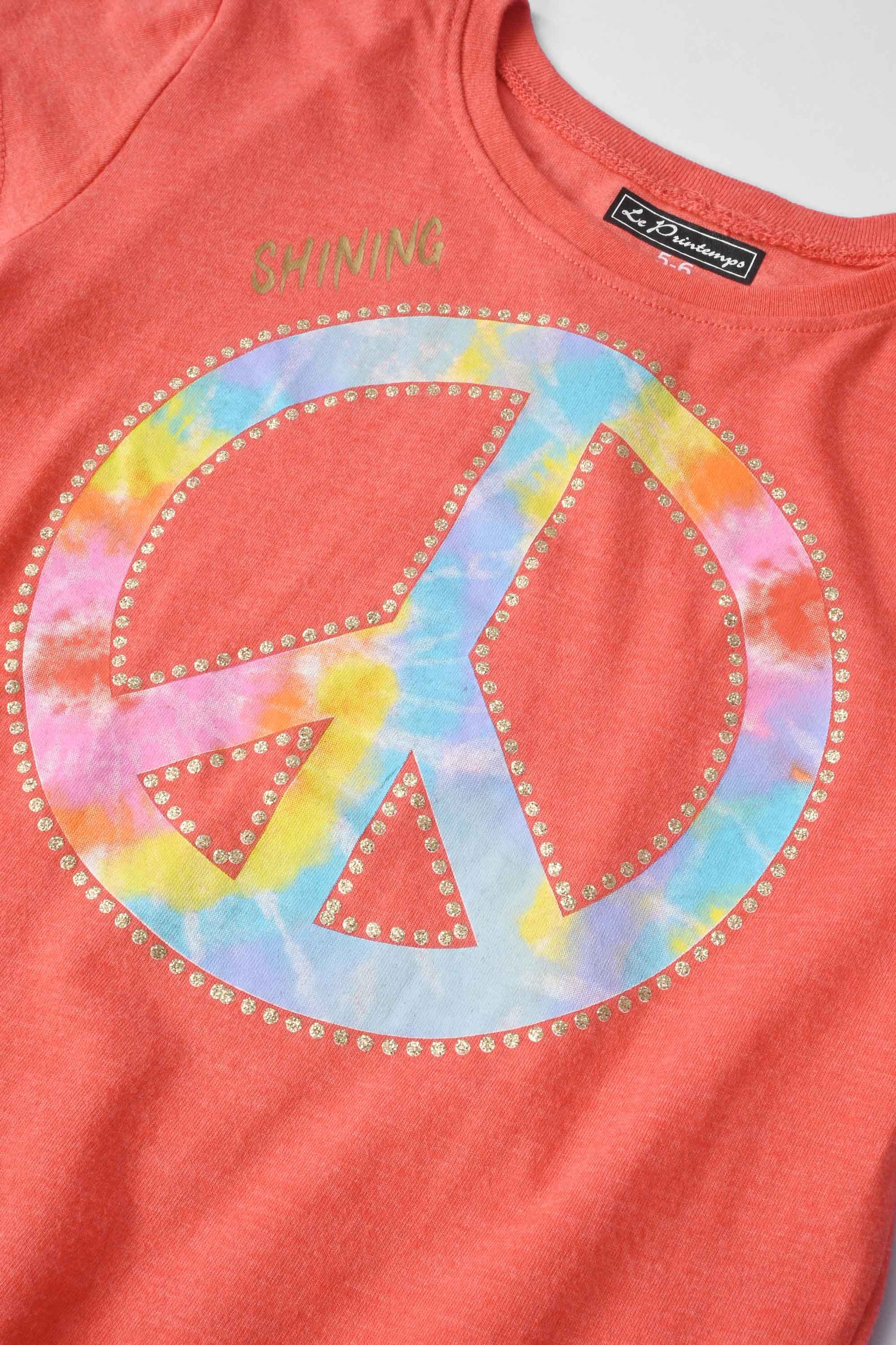 Le Printemps Girl's Peace Sign Printed Tee Shirt Men's Tee Shirt SNC 