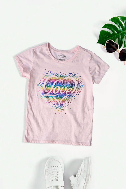 Le Printemps Girl's Rainbow Heart Love Printed Minor Fault Tee Shirt