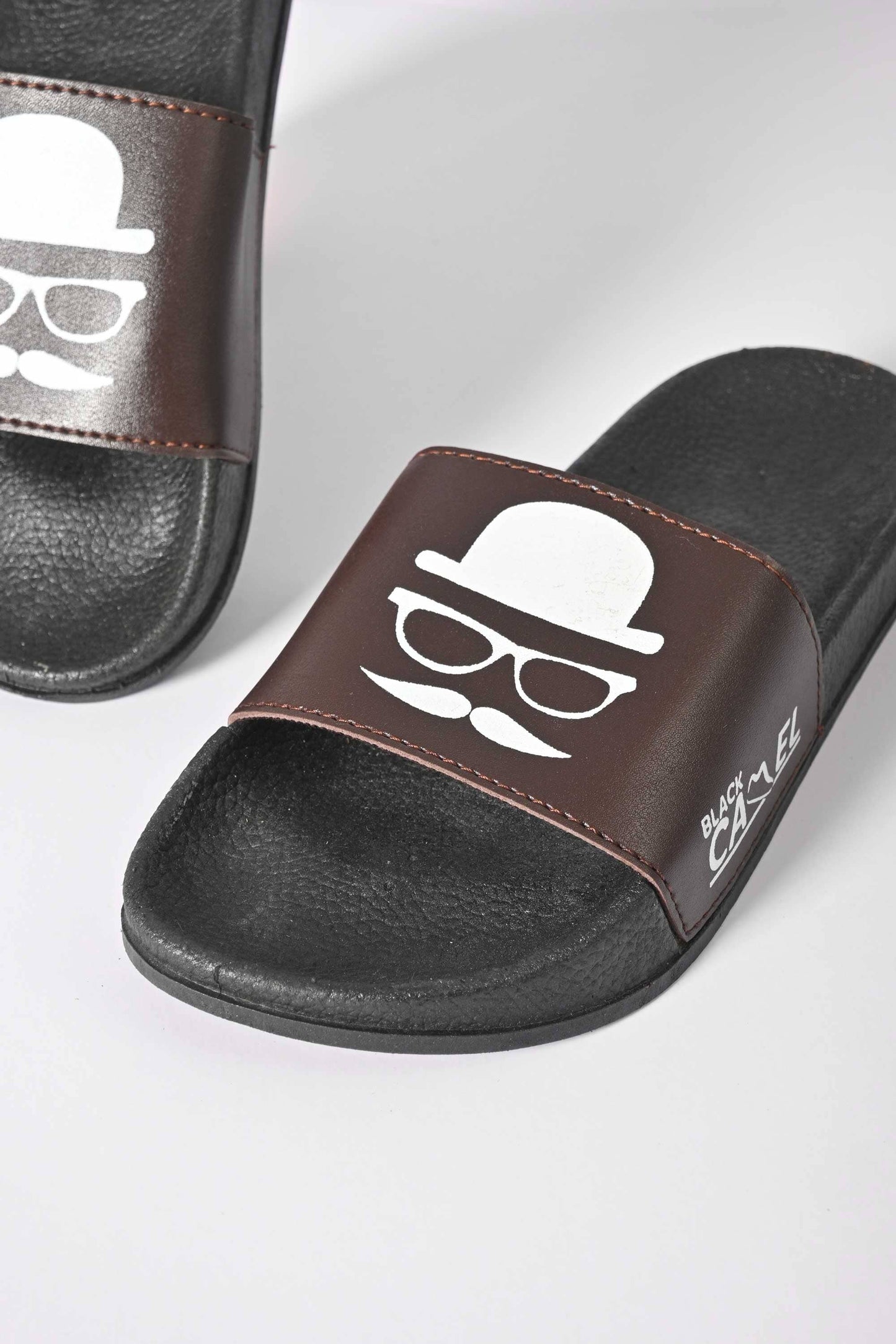 Black Camel Men's Mustache Printed Slides Men's Shoes Hamza Traders 