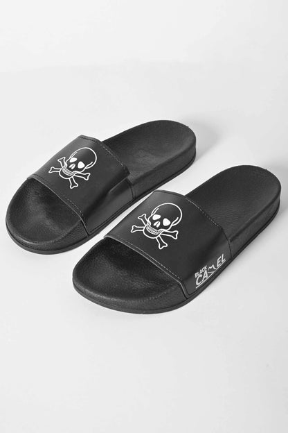 Black Camel Men's Skull Printed Slides