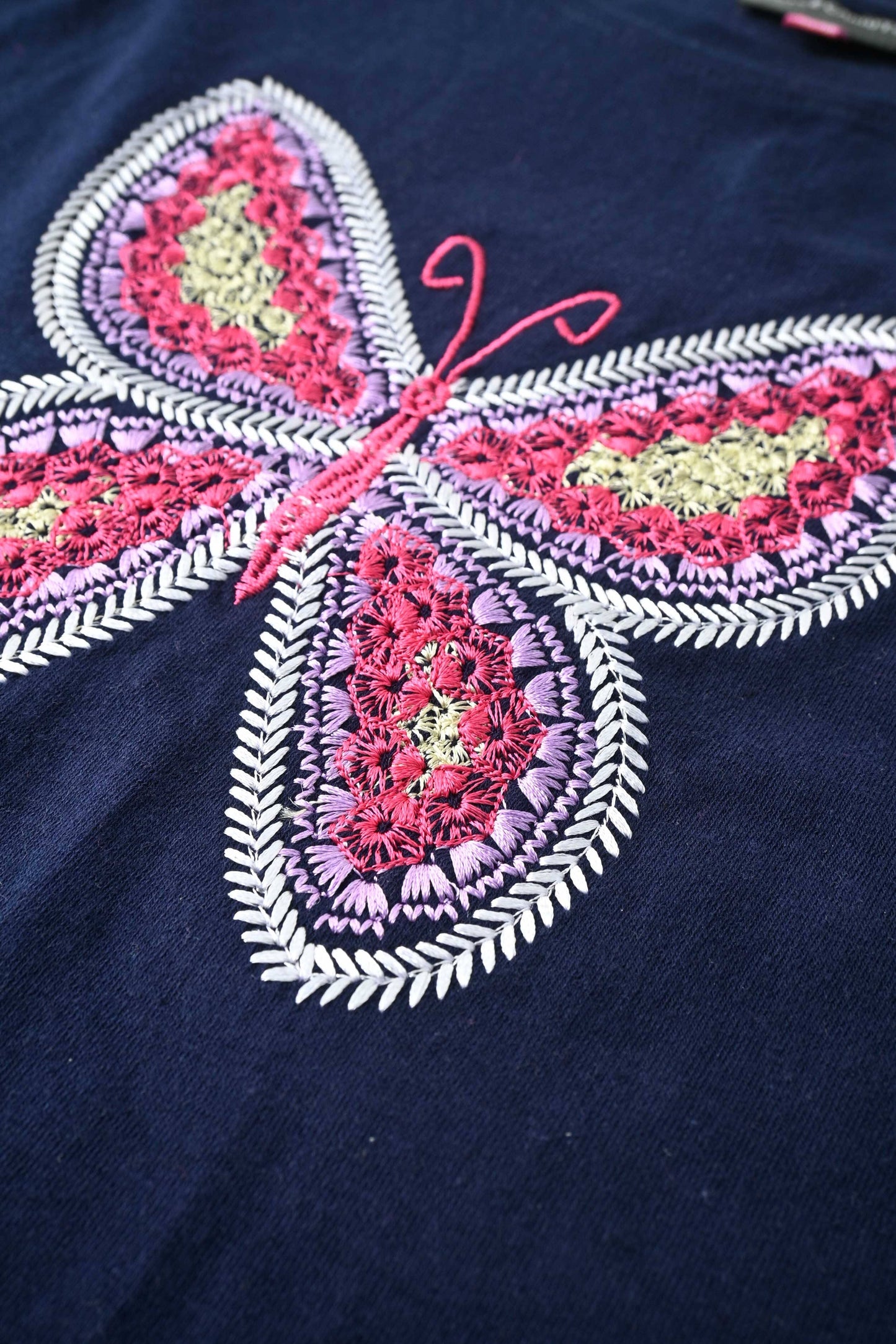 VC Girl's Butterfly Embroidered Short Sleeve Tee Shirt