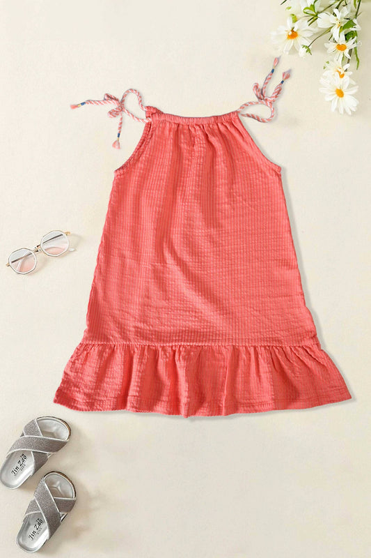 Girl's Drawstring Shoulder Striped Style Frock