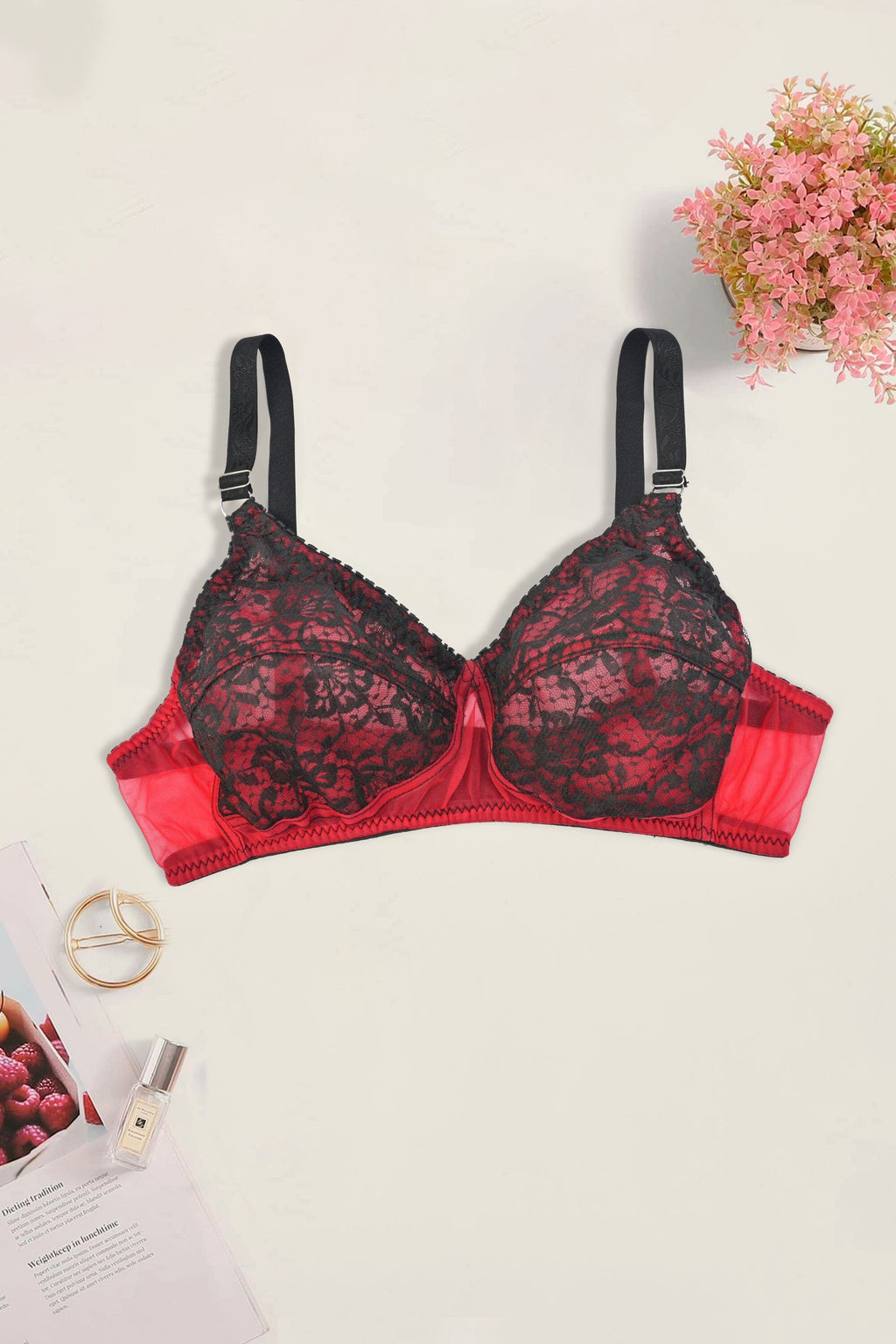 Women's Fancy Floral Design Net Bra