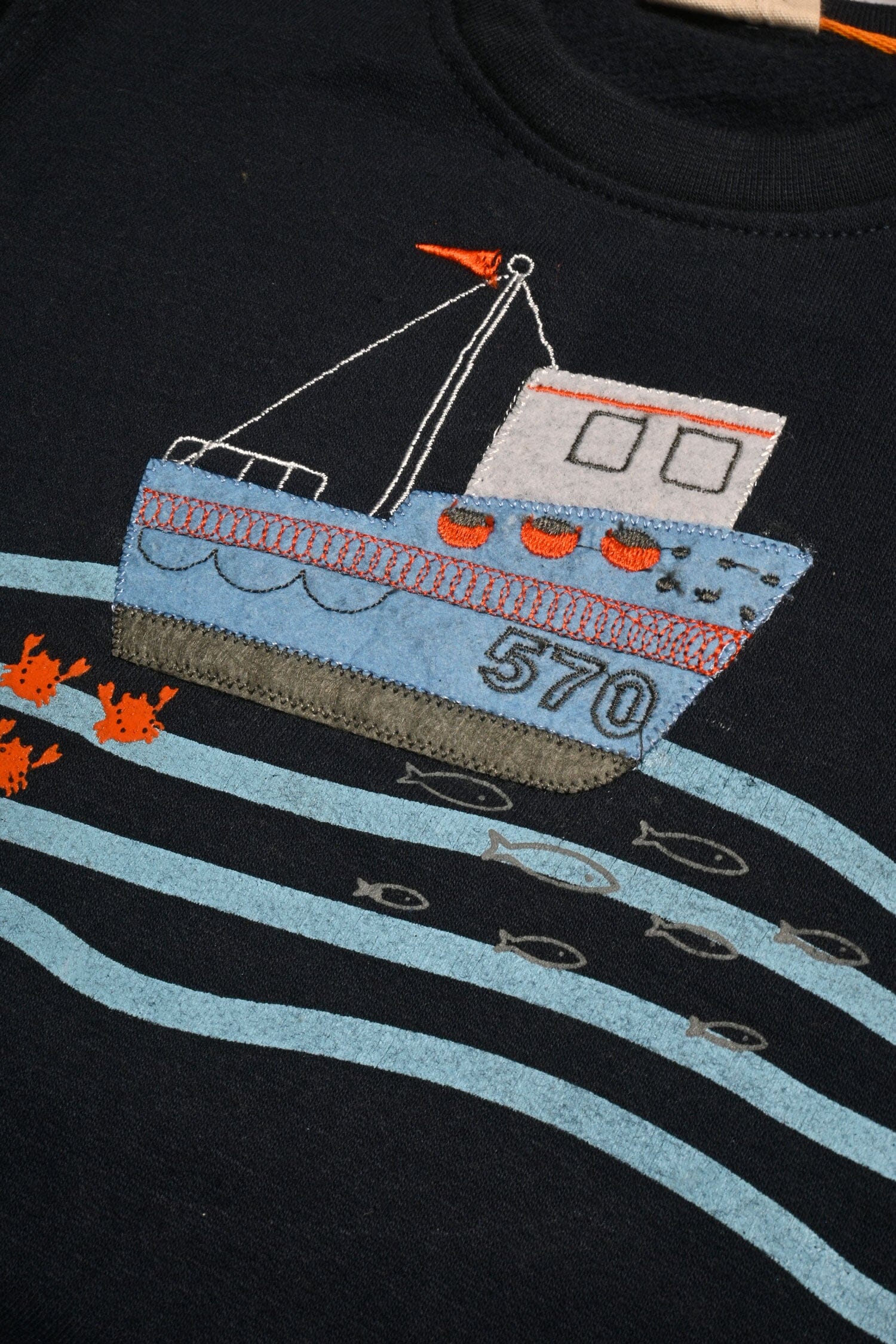 Kid's Applique Boat Minor Fault Fleece Sweat Shirt Kid's Sweat Shirt SNR 