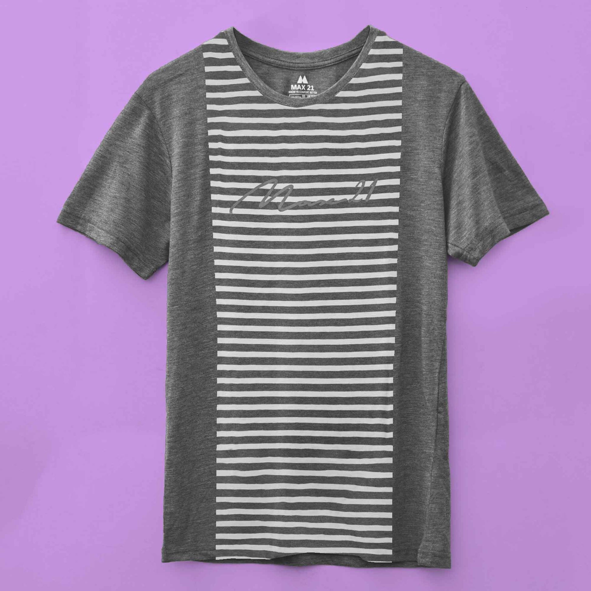 Max 21 Men's Logo Printed Stripes Style Short Sleeve Tee Shirt