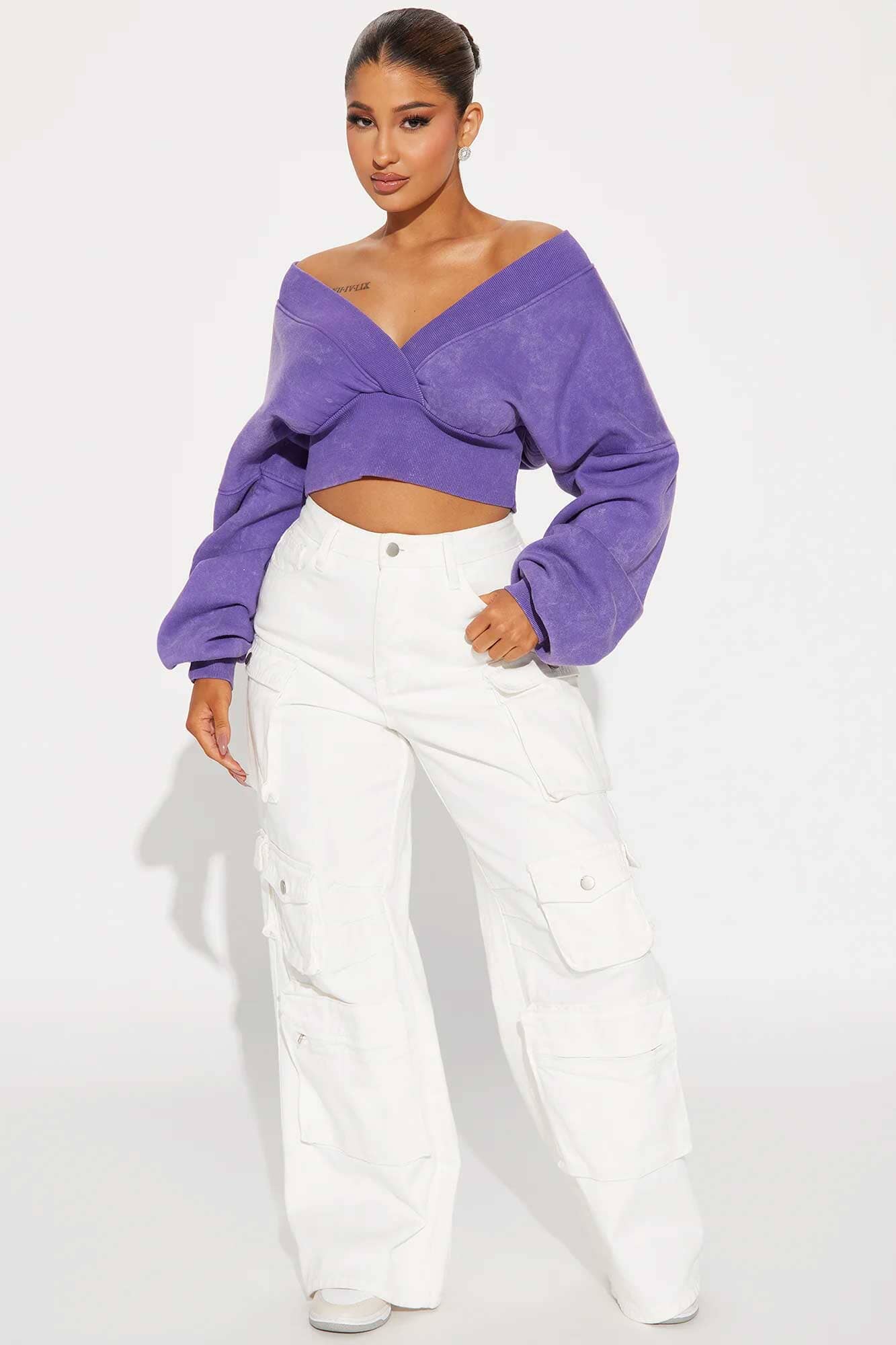 FN Women's Acid Wash Off Shoulder Sweatshirt