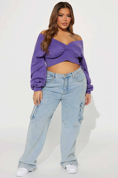 FN Women's Acid Wash Off Shoulder Sweatshirt