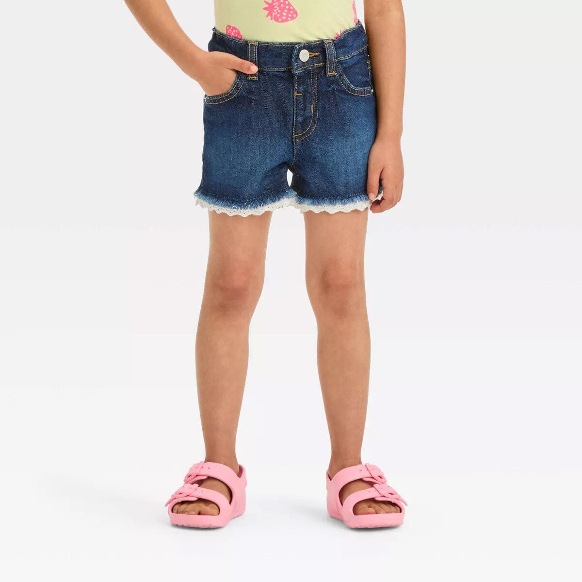 C&J Girl's Lace Bottom Minor Fault Denim Shorts Girl's Shorts HAS Apparel Dark Blue 12 Months 