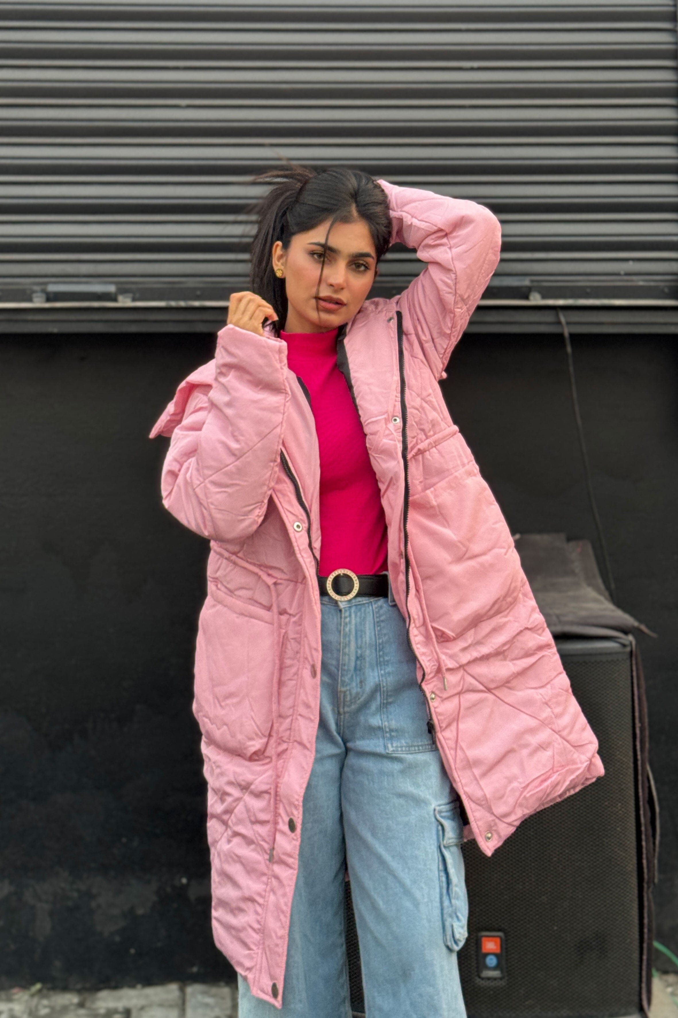 Pink longline puffer jacket store