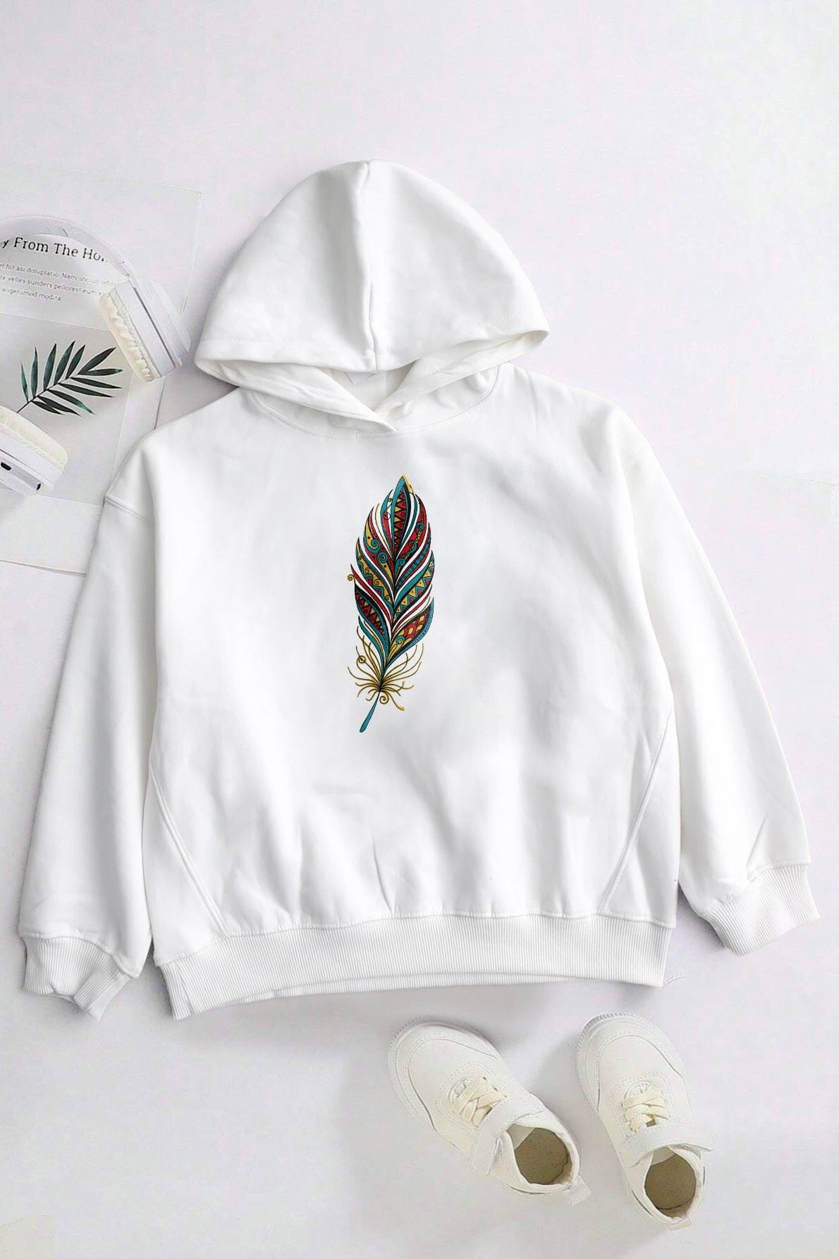 Code Girl's Feather Printed Fleece Pullover Hoodie Girl's Pullover Hoodie SZK 