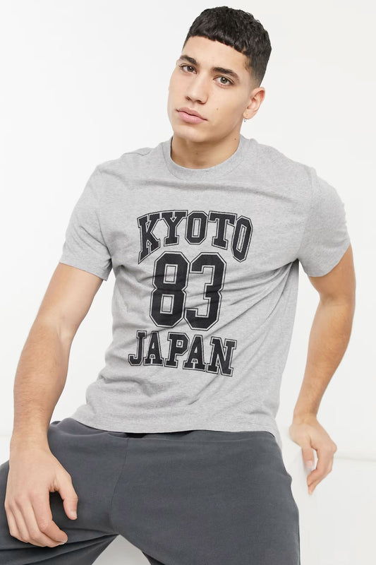 Bershka Men's Kyoto Japan Printed Crew Neck Tee Shirt Men's Tee Shirt SNC 