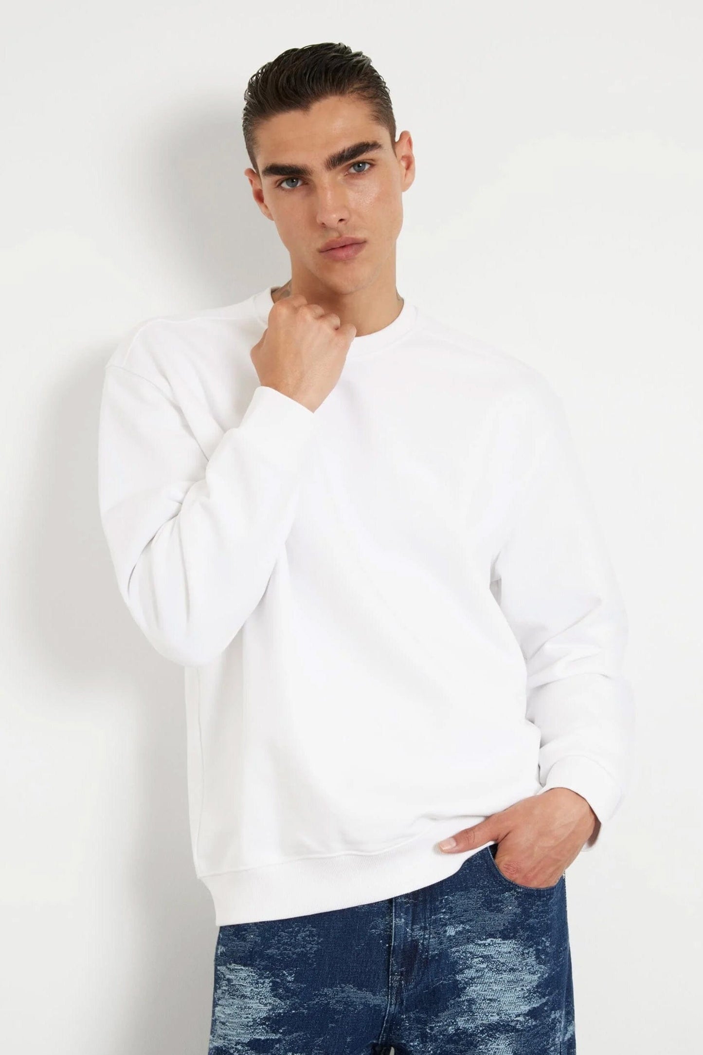 Qena Men's Long Sleeve Fleece Sweat Shirt Men's Sweat Shirt Minhas Garments White S 