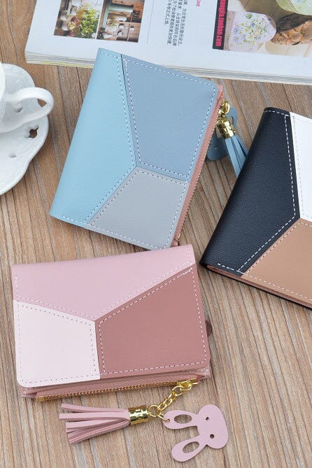 Women's Fashion Stitching Contrast Color Wallet Tassel Zipper Coin Purse Hand Bag Sunshine China 