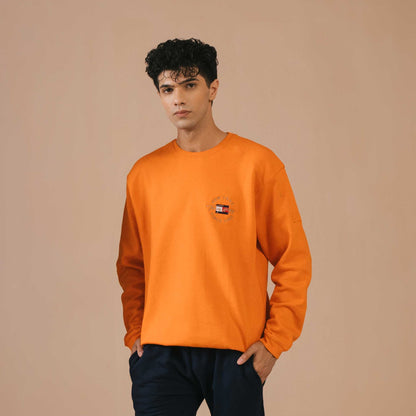 Tommy Hilfiger Men's New York Logo Embroidered Long Sleeve Fleece Sweat Shirt Men's Sweat Shirt Fiza Orange XS 