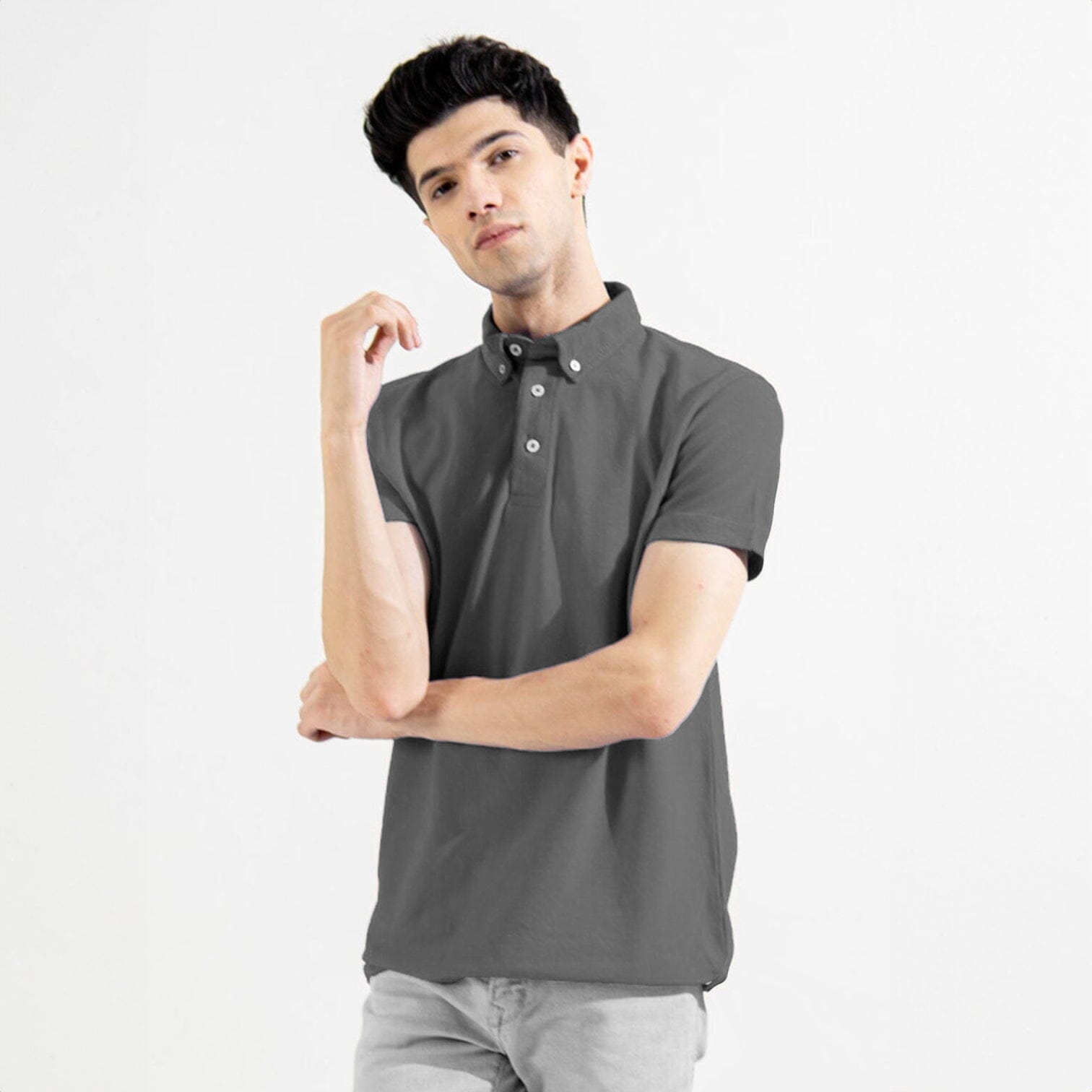 Polo Republica Men's Essentials Jetson Button Down Short Sleeve Polo Shirt Men's Polo Shirt Polo Republica Graphite S 