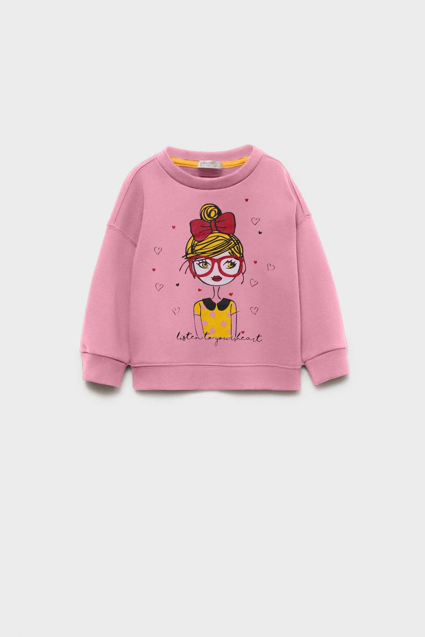 MNG Girl's Listen To Your Heart Printed Sweatshirt Girl's Sweat Shirt Yasir Bin Asad Pink 1-2 Years 